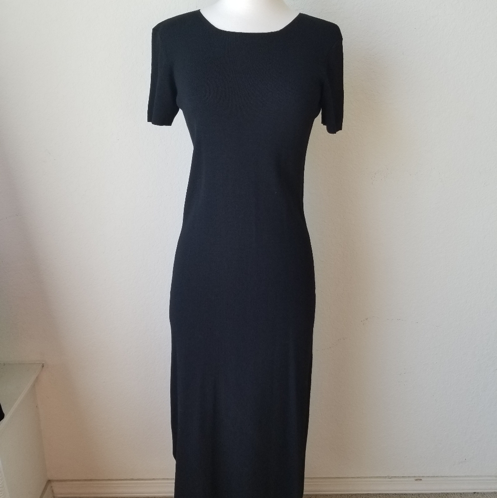 Vintage Talbots Black Maxi Dress Cardigan Set - Picture 1 of 5